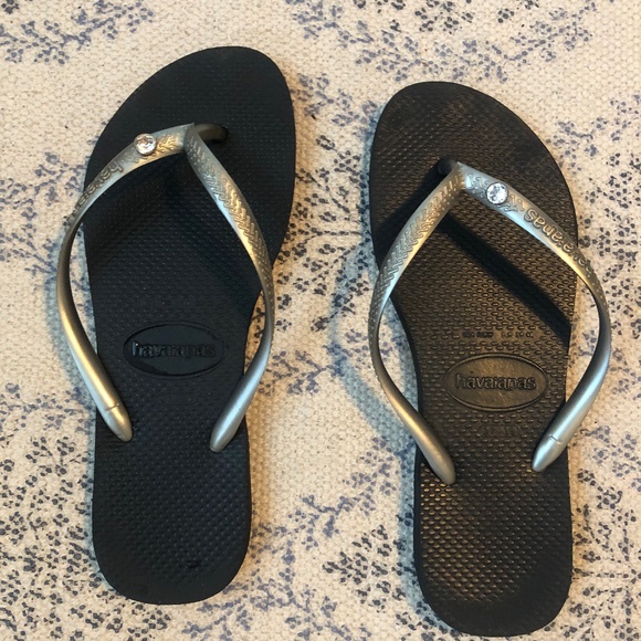 Havaianas flip flop black and grey with large rhinestone size 37/38 - Picture 1 of 2